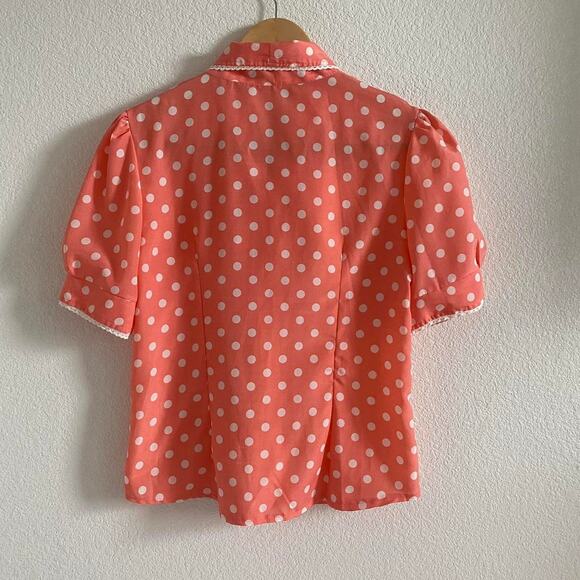 Coral Polka Dot Pussybow Blouse - Picture 7 of 7